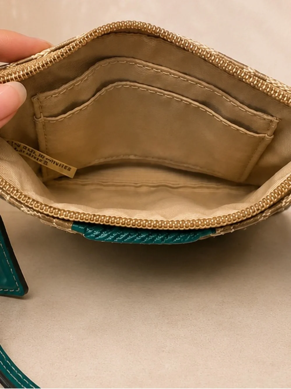 Coach Signature Khaki Canvas Turquoise Stripe Wristlet Zip Pouch Clutch Wallet